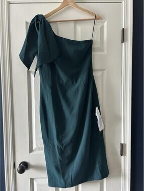 Dress The Population Tiffany One Shoulder Dress Small Womens Sheath Pine Green L